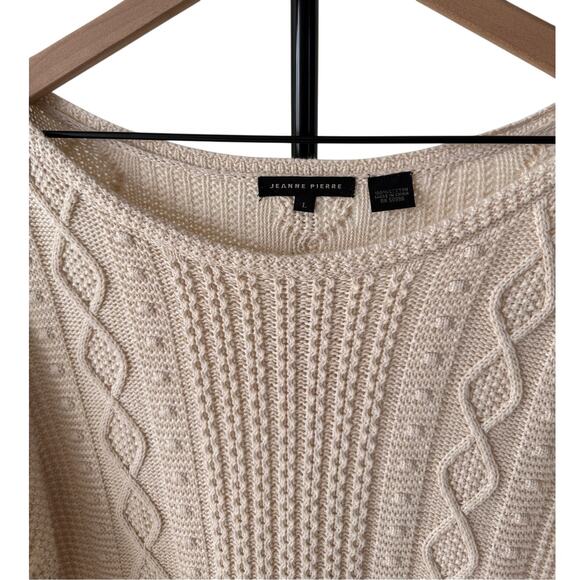 Women’s Sweater L Cream Cable Knit Textured Pullover Cozy-Jeanne Pierre Holiday - Picture 2 of 10